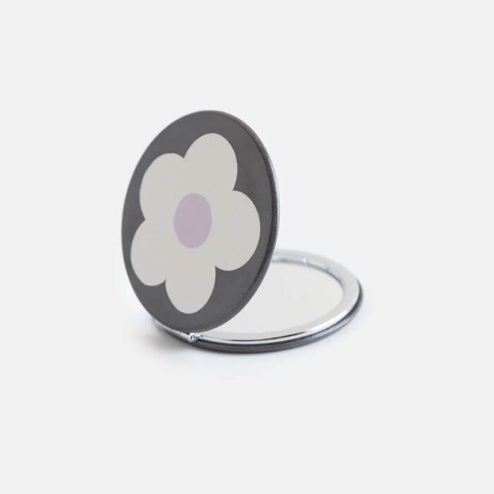 Caroline Gardner Flower Charcoal Round Pocket Mirror
